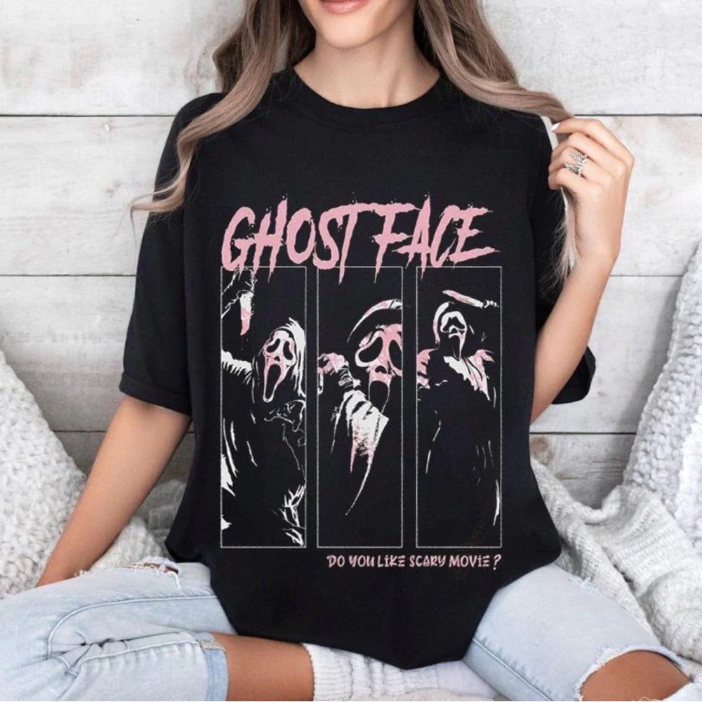 Black Ghost Face Graphic T-Shirt
